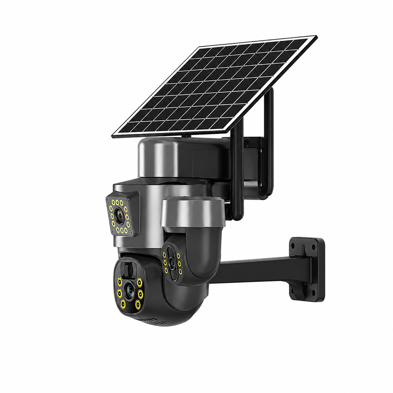 Solar-powered triple-lens gimbal security camera with wireless 4G, triple-screen HD full-color night vision